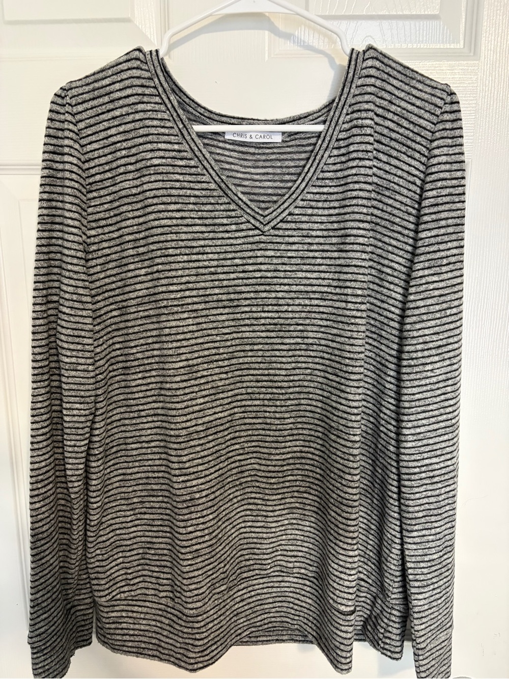 Chris & Carol Black & Gray Striped V-Neck Sweater